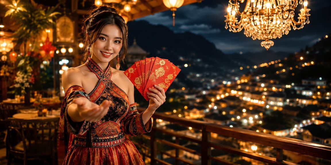 Cảnh thị trường Sapa với phong bao lì xì